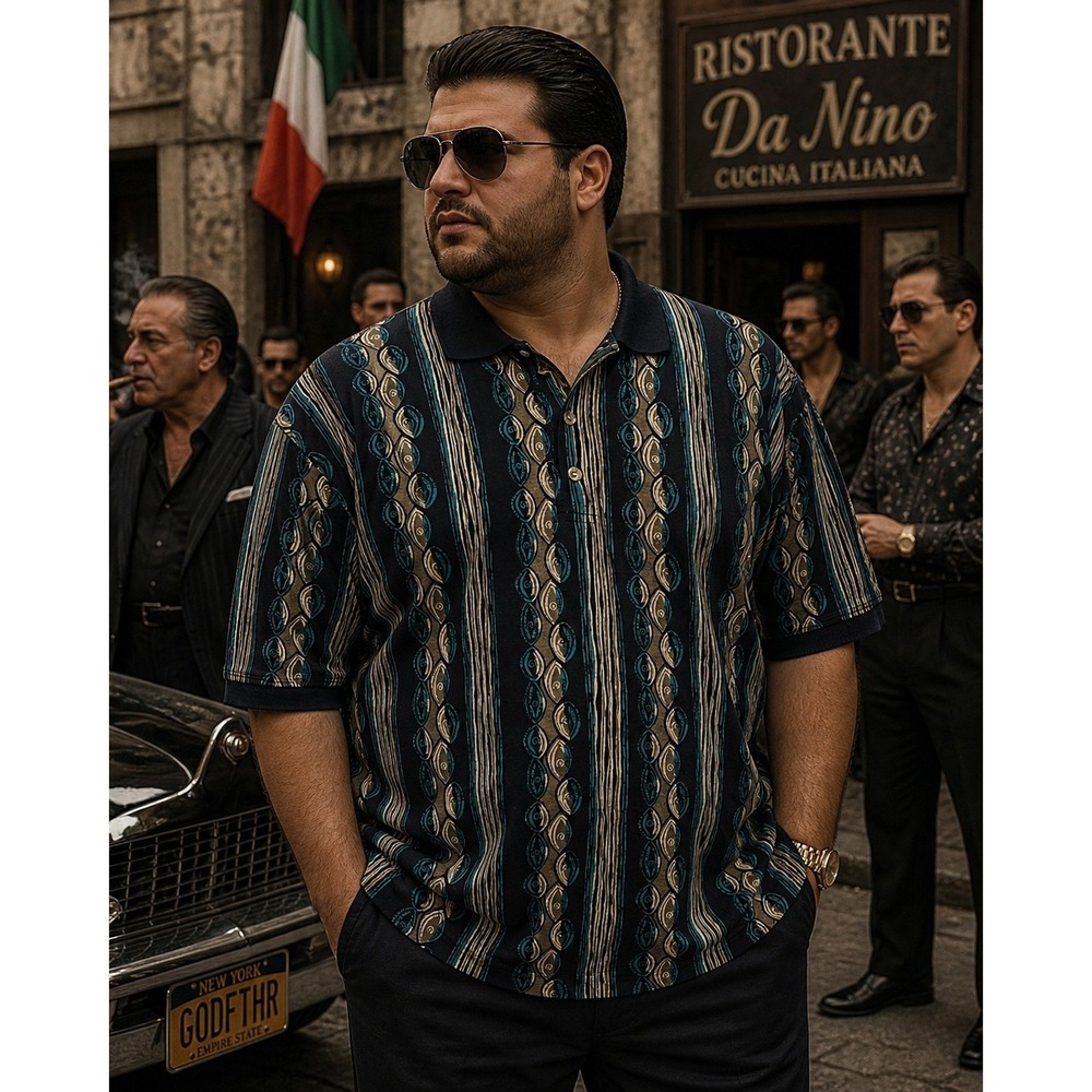 NINO CERRUTI  XXL Polo Shirt Blue Abstract Linen Blend Men's -3167